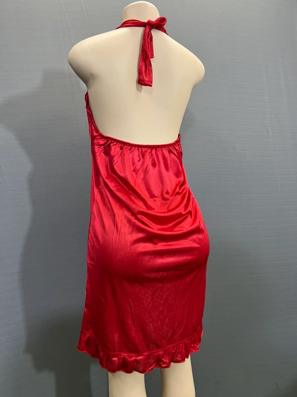 Women's Satin Hot Red Color, Relaxed, Nighty Set With 3pc Set - Red, Small