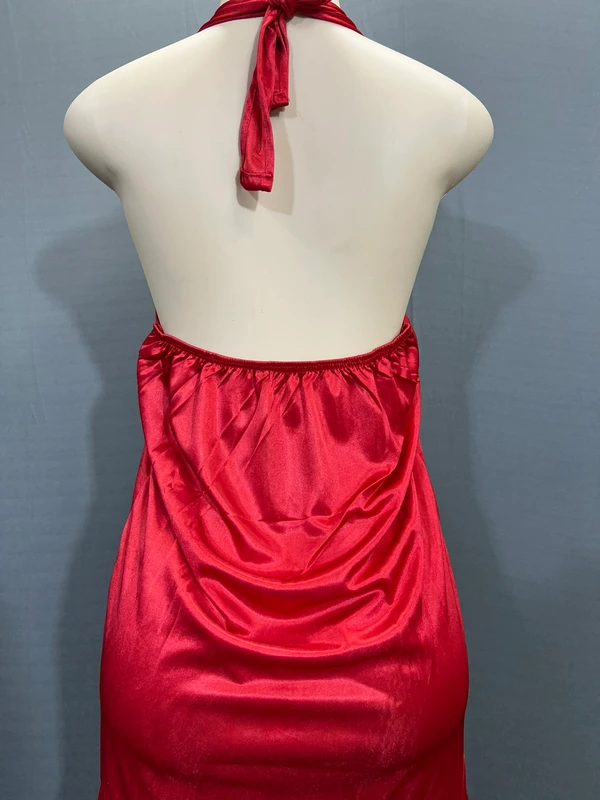 Women's Satin Hot Red Color, Relaxed, Nighty Set With 3pc Set - Red, Small