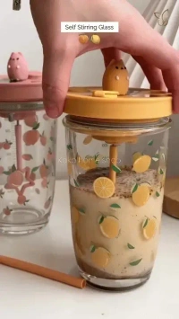 Automatic Self Stirring Glass Mug, Tumbler Mug, Coffee Mug with Lid, and Sipper Bottle with Straw