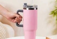 Insulated Travel Mug with Handle, 887ml, Mint Green, Stainless Steel, Set of 1 - Pink