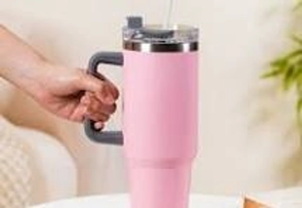 Insulated Travel Mug with Handle, 887ml, Mint Green, Stainless Steel, Set of 1 - Pink