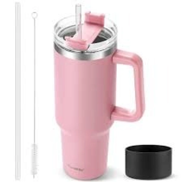 Insulated Travel Mug with Handle, 887ml, Mint Green, Stainless Steel, Set of 1 - Pink