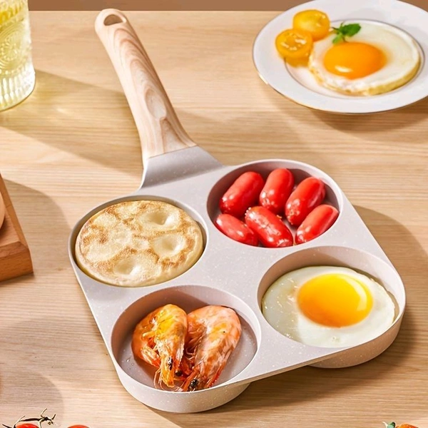 Egg Cooker Frying Pan, Green Pans 4 Cups Non-Stick cookware Aluminium Alloy Fried Egg Cooker, Pancake, Omelette Pan with Silicone Spatula and Brush Set (Pack of 1) - Free Size