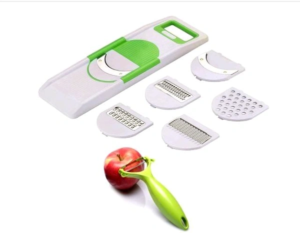 6 IN 1 SLICER,6 in 1 Slicer & Grater with Safety & Extra Sharp V Blade, Includes 6 Detachable Slicers, Ripple, Greater Suitable for Onion,Carrot, Tomato, Cucumber, Beat & Vegetable - Free Size