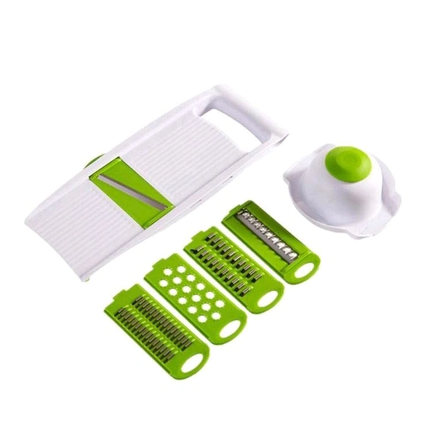 6 IN 1 SLICER,6 in 1 Slicer & Grater with Safety & Extra Sharp V Blade, Includes 6 Detachable Slicers, Ripple, Greater Suitable for Onion,Carrot, Tomato, Cucumber, Beat & Vegetable - Free Size