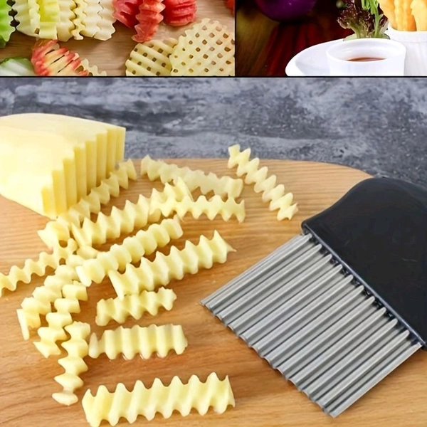 Crinkle Cutter, Vegetable Chopper, French Fry Slicer, Potato Fries Wavy Edged Tool, Stainless Steel Kitchen, Fruit Cutting Waves Cutter Blade Tool Chopping Knife (Pack of 1,Multicolor) - Free Size