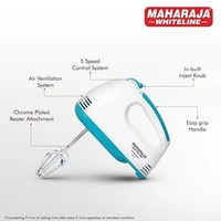 MAHARAJA WHITELINE CENTURO HAND MIXER WITH SS DOUGH HOOKS AND BEATER ATTACHMENT 250 WATT - White, 20, 16, 8