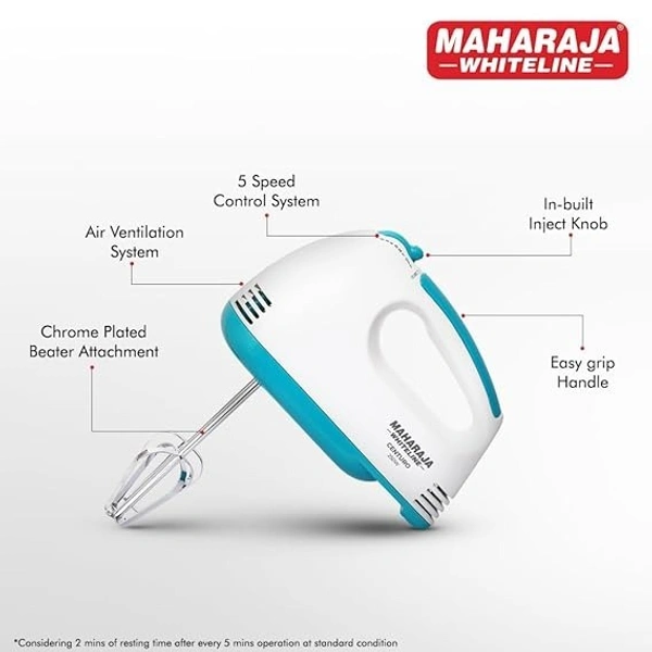 MAHARAJA WHITELINE CENTURO HAND MIXER WITH SS DOUGH HOOKS AND BEATER ATTACHMENT 250 WATT - White, 20, 16, 8