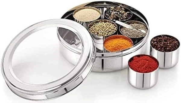 VIRTUE STAINLESS STEEL SPICE BOX ORGANISER (MASALA BOX) - Gray, 22, 8, 22
