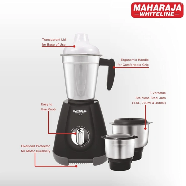 MAHARAJA WHITELINE MG 123 PRO 550-WATT MIXER GRINDER 3 JAR - Black, 20, 20, 16