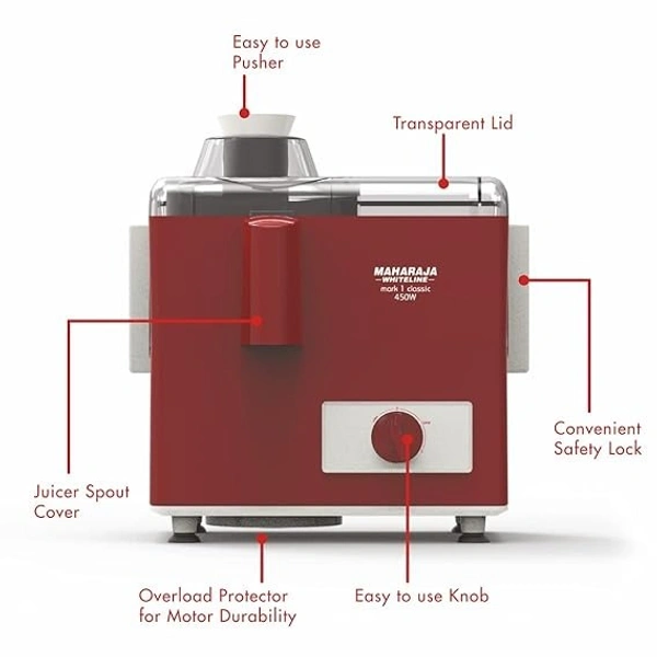 MAHARAJA WHITELINE MARK 1 CLASSIC JUICE EXTRACTOR 450 WATT - Red, 24, 23, 30