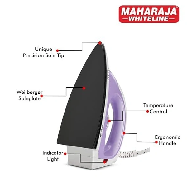 MAHARAJA WHITELINE SLEEK DLX DRY IRON 1000 WATTS - 23, 10, 12