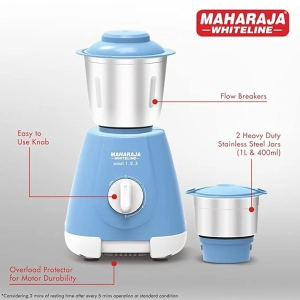 MAHARAJA WHITELINE SMART 123 MIXER GRINDER 500 WATT 2 JAR - Blue, 23, 10, 15
