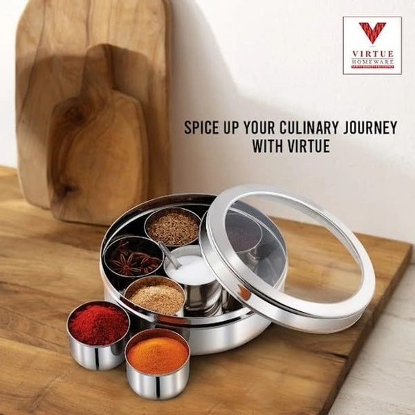 VIRTUE STAINLESS STEEL SPICE BOX ORGANISER (MASALA BOX) - Gray, 22, 8, 22