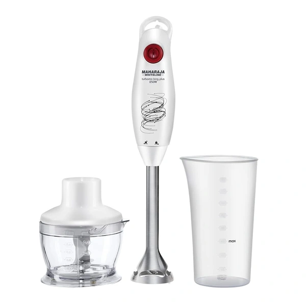 MAHARAJA WHITELINE TURBOMIX KING PLUS HAND BLENDER 250-WATT, DURAFORCE ADVANCE BLADE TECHNOLOGY, 800 ML MULTI PURPOSE JAR, 500 ML CHOPPER - White, 15.6, 32.3, 13.1
