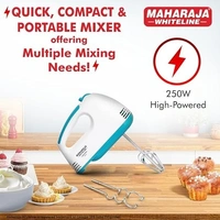 MAHARAJA WHITELINE CENTURO HAND MIXER WITH SS DOUGH HOOKS AND BEATER ATTACHMENT 250 WATT - White, 20, 16, 8