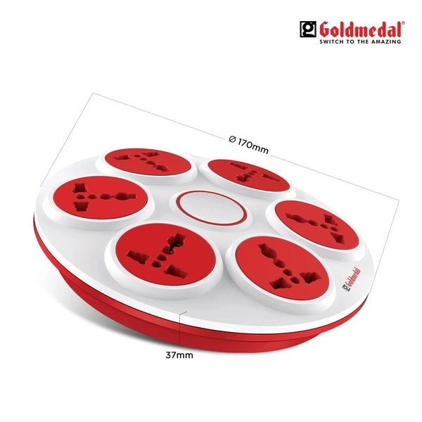 GOLDMEDAL 360 DEGREE POWER STRIP 6 SOCKETS EXTENSION BOARD - Red, 27, 20.4, 5.1