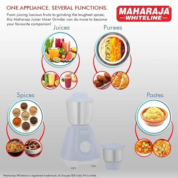 MAHARAJA WHITELINE SMART 123 MIXER GRINDER 500 WATT 2 JAR - Blue, 23, 10, 15