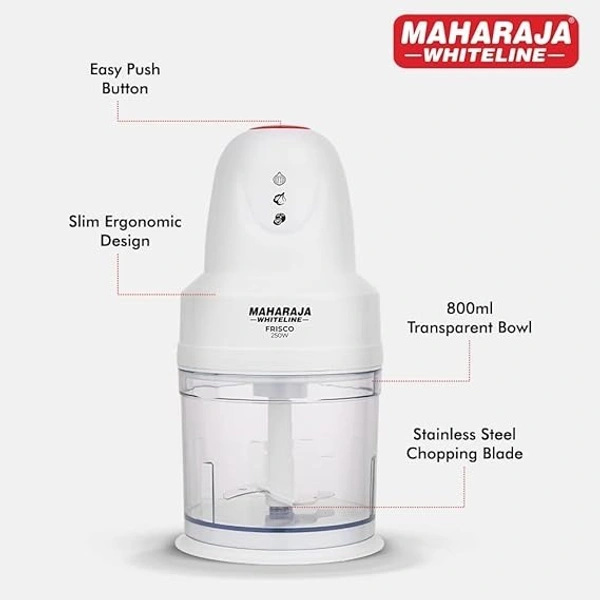 MAHARAJA WHITELINE FRISCO DLX 800ML ELECTRIC CHOPPER 250 WATT - White, 13.5, 25.2, 13.5