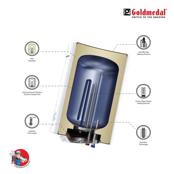 GOLDMEDAL G-HYDRO 25 LITRE STORAGE WATER HEATER (GEYSER) - White, 28, 60, 37