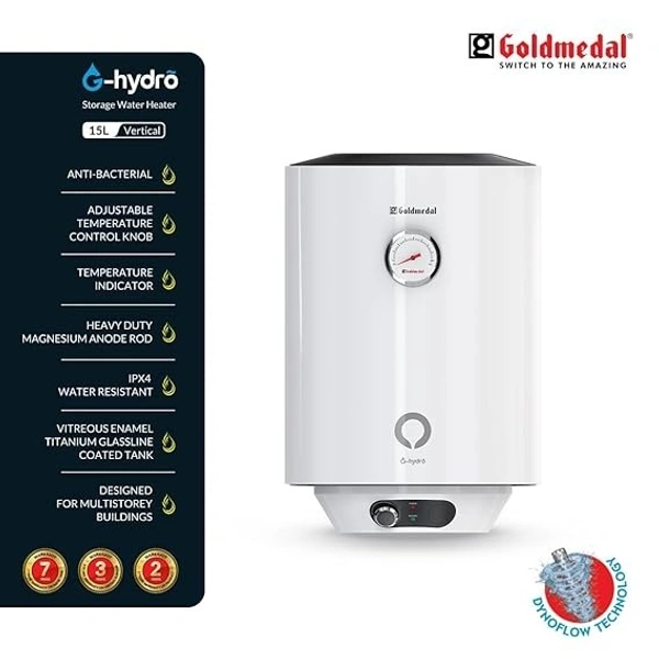 GOLDMEDAL G-HYDRO 15 LITRE STORAGE WATER HEATER (GEYSER) - White, 33, 52, 28