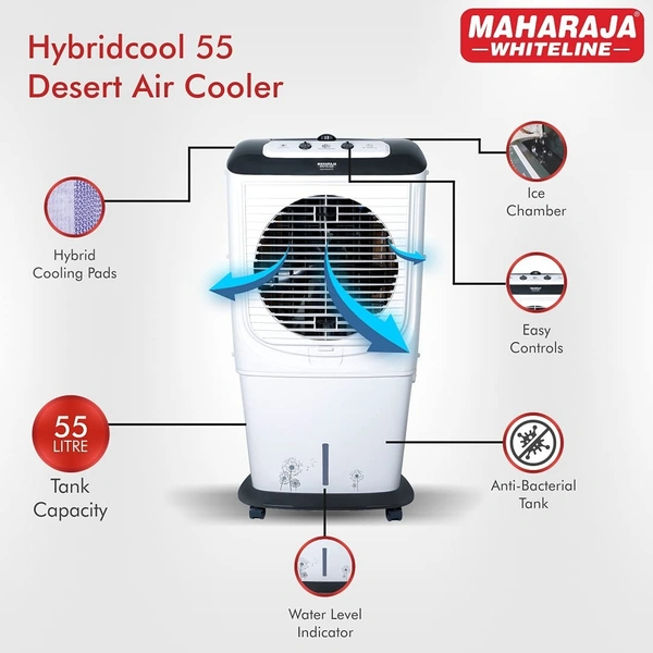 MAHARAJA WHITELINE HYBRID COOL 55Liter DESERT AIR COOLER - White, 60, 118, 45