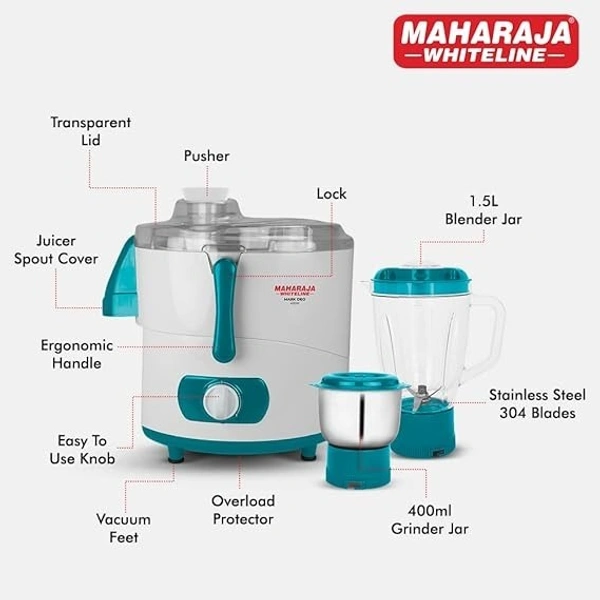 MAHARAJA WHITELINE MARK DEO PLUS JUICER MIXER GRINDER 450W - White, 31, 31, 25