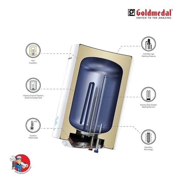 GOLDMEDAL G-HYDRO 15 LITRE STORAGE WATER HEATER (GEYSER) - White, 33, 52, 28