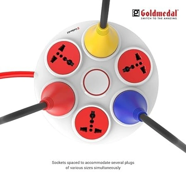 GOLDMEDAL 360 DEGREE POWER STRIP 6 SOCKETS EXTENSION BOARD - Red, 27, 20.4, 5.1