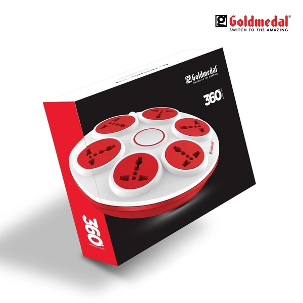 GOLDMEDAL 360 DEGREE POWER STRIP 6 SOCKETS EXTENSION BOARD - Red, 27, 20.4, 5.1