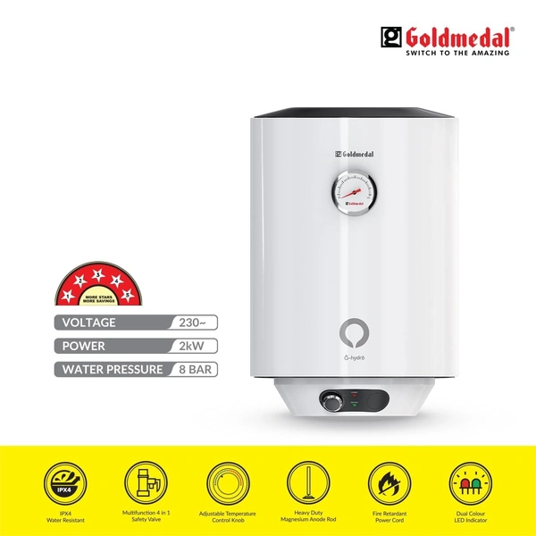 GOLDMEDAL G-HYDRO 25 LITRE STORAGE WATER HEATER (GEYSER) - White, 28, 60, 37