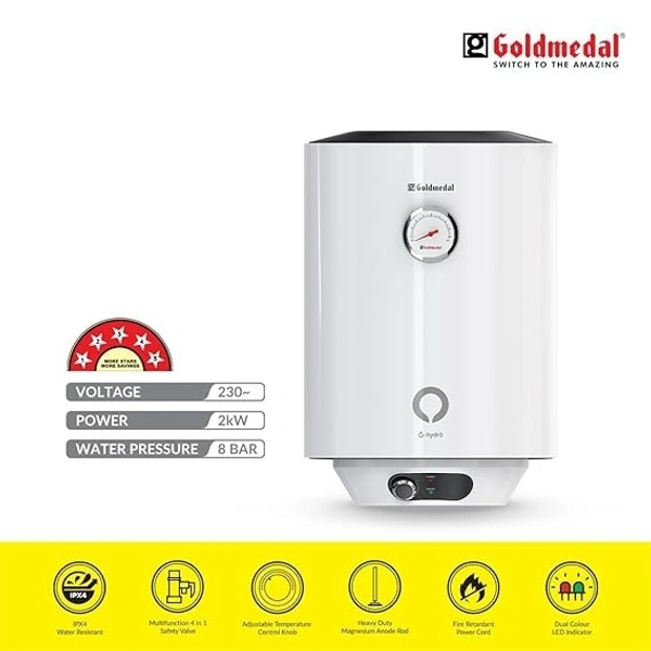 GOLDMEDAL G-HYDRO 15 LITRE STORAGE WATER HEATER (GEYSER) - White, 33, 52, 28