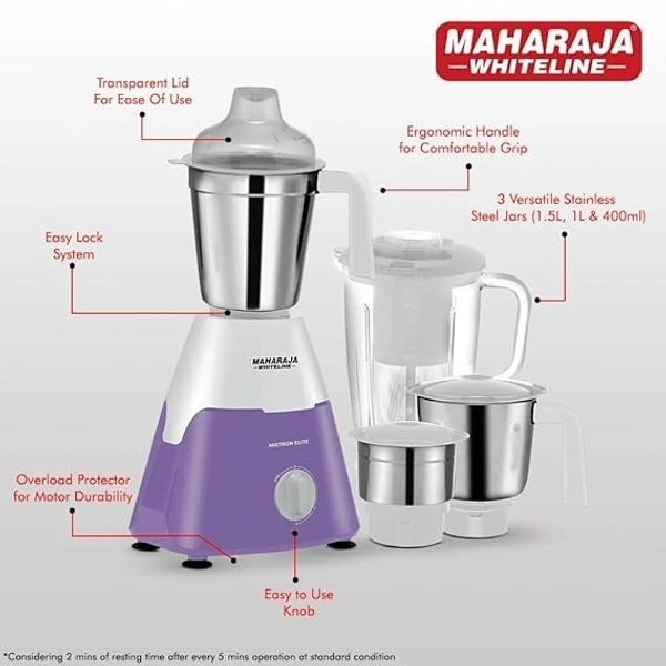 MAHARAJA WHITELINE MIXTRON ELITE 750-WATT MIXER GRINDER 4 JARS - White, 51, 29, 23