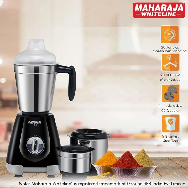 MAHARAJA WHITELINE MG 123 PRO 550-WATT MIXER GRINDER 3 JAR - Black, 20, 20, 16