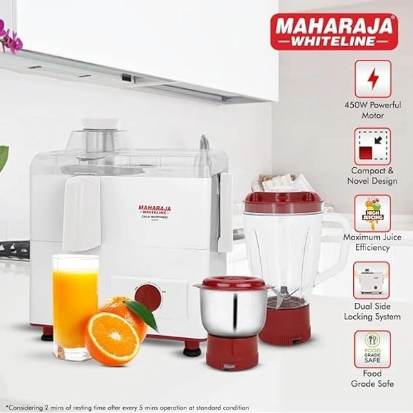 MAHARAJA WHITELINE MARK 1 HAPINESS WHITE JUICER MIXER GRINDER 450 WATT - White, 30, 30, 25