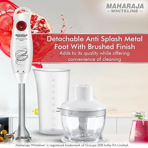 MAHARAJA WHITELINE TURBOMIX KING PLUS HAND BLENDER 250-WATT, DURAFORCE ADVANCE BLADE TECHNOLOGY, 800 ML MULTI PURPOSE JAR, 500 ML CHOPPER - White, 15.6, 32.3, 13.1
