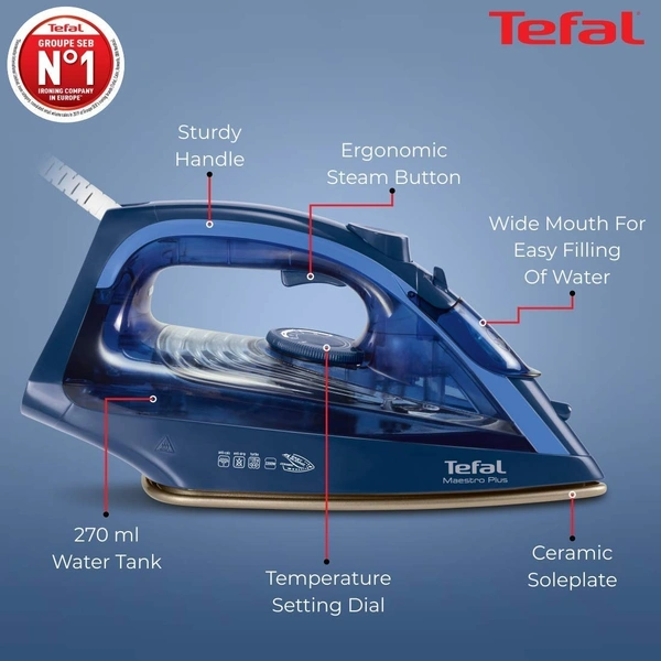 TEFAL MAESTRO PLUS 2200-WATT STEAM IRON - Dark Blue, 29, 15, 12.2