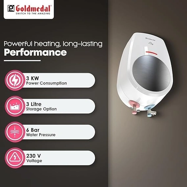 GOLDMEDAL INSTA24 3LITRE 3KW INSTANT GEYSER (WATER HEATER) - White, 18.7, 36, 18