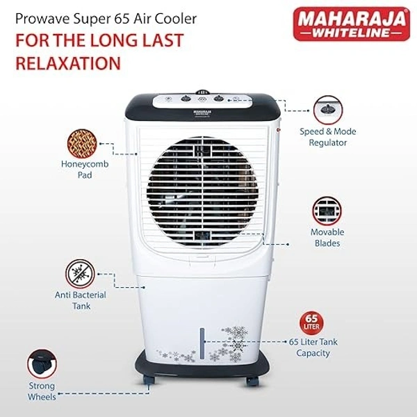 MAHARAJA WHITELINE PROWAVE SUPER 65Liter DESERT AIR COOLER - White, 68.5, 123, 51