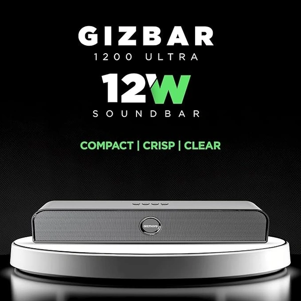 GIZMORE 1200 ULTRA BLUETOOTH SOUNDBAR 12 WATT - Black, 38.5, 5.5, 6.6