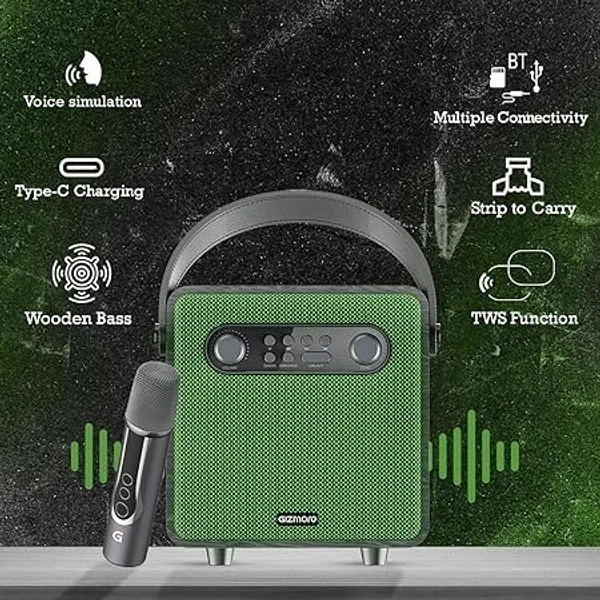 GIZMORE BEATBOX MS520 BLUETOOTH PORTABLE SPEAKER 20 WATT  - Green, 36, 14, 19