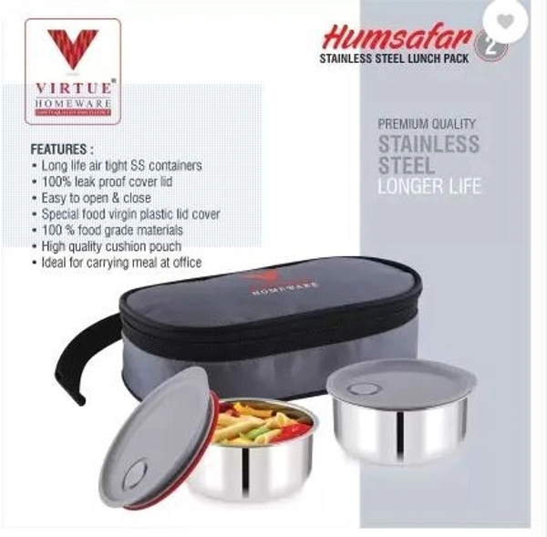 VIRTUE HUMSAFAR LUNCH BOX 2 CONTAINERS - Gray, 22, 7, 13