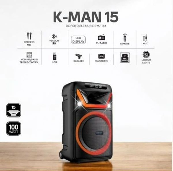 CLARION K-MAN 15 BLUETOOTH PARTY SPEAKER 100 Watt - Black, 48, 80, 41