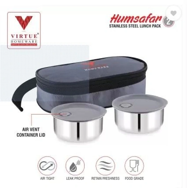 VIRTUE HUMSAFAR LUNCH BOX 2 CONTAINERS - Gray, 22, 7, 13