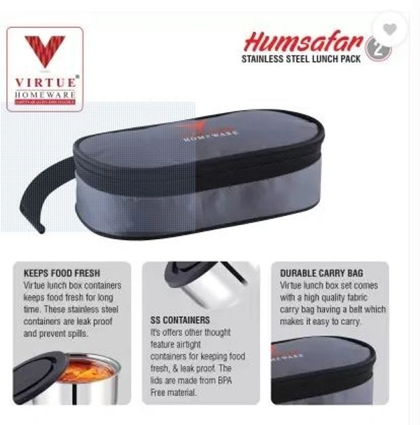 VIRTUE HUMSAFAR LUNCH BOX 2 CONTAINERS - Gray, 22, 7, 13