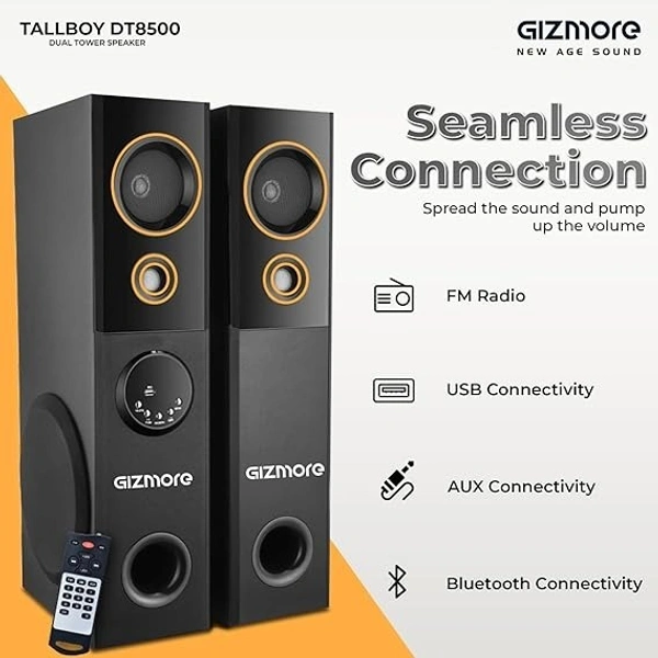 GIZMORE TALLBOY DT8500 80WATT WIRELESS TOWER SPEAKER - Black