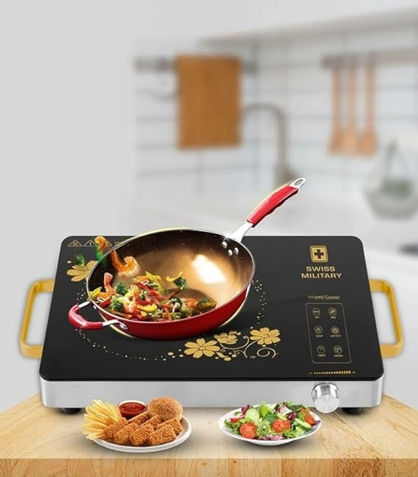 SWISS MILITARY Emporia Black and Silver Infrared Induction Cooktop with Variable Temperature Control, 2200 Watts - Black, 43, 6, 28