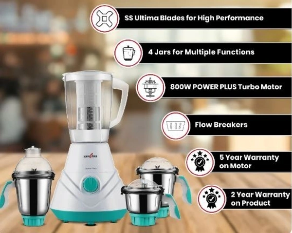 KENSTAR FUSION PRO 800-WATT MIXER GRINDER WITH 4 JARS - Turquoise Blue, 25, 25, 24