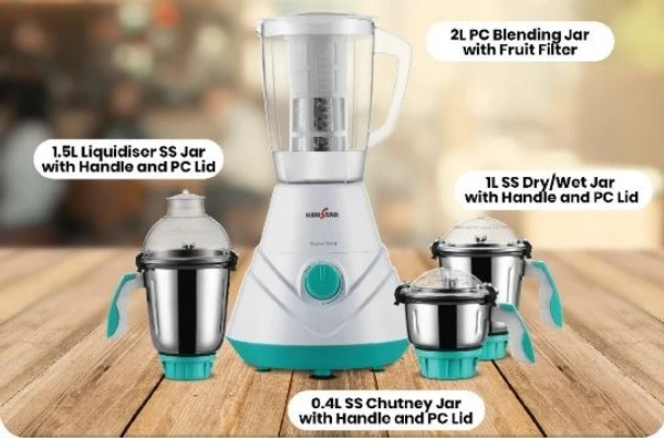KENSTAR FUSION PRO 800-WATT MIXER GRINDER WITH 4 JARS - Turquoise Blue, 25, 25, 24