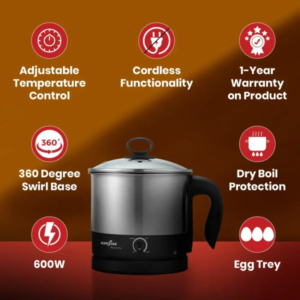 KENSTAR MAESTRO MULTI COOKER ELECTRIC KETTLE 1.2 L - Gray, 22, 17, 15